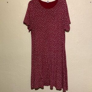 Old Navy Dress XXL Burgundy Red Gray Floral Stretchy Pullover Short Sleeve Rayon